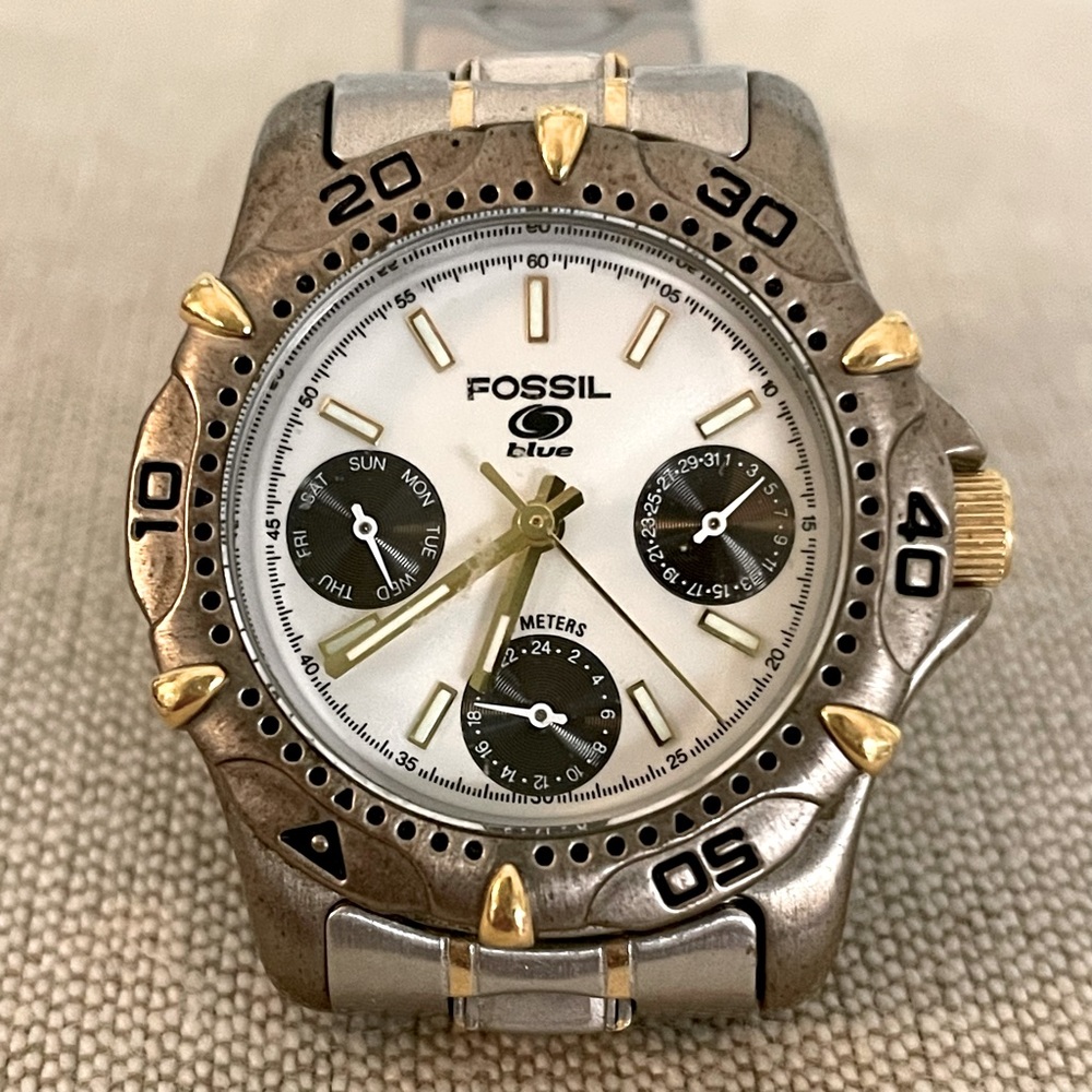 Fossil Blue BQ-9033 ladies silver and gold tone chronograph